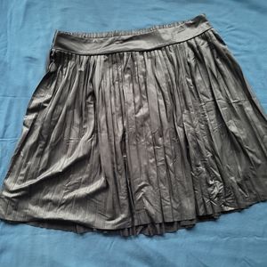 Black Faux Leather Pleated Skater Skirt